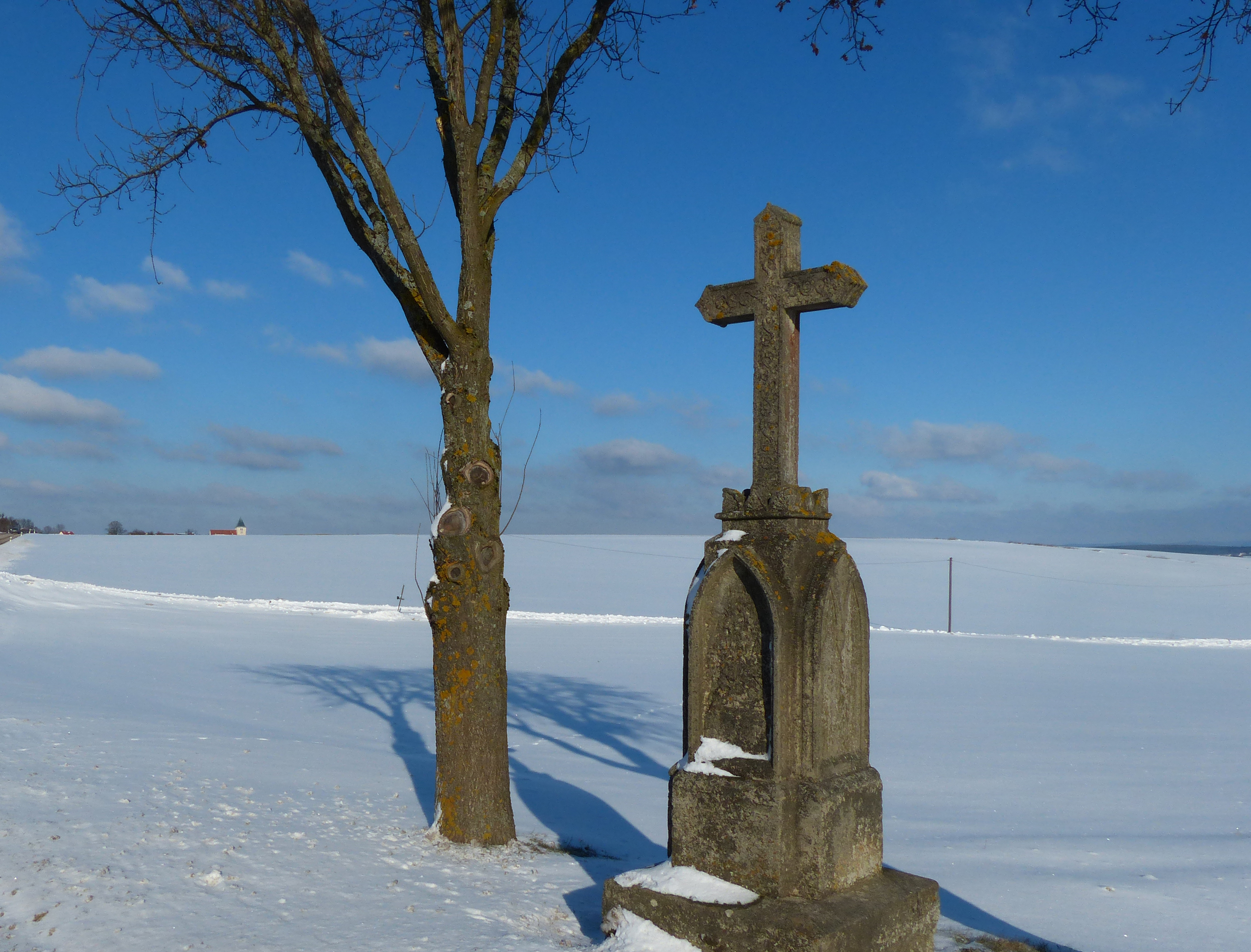 Foto zeigt ein Feldkreuz im Winter in Pettendorf (5)