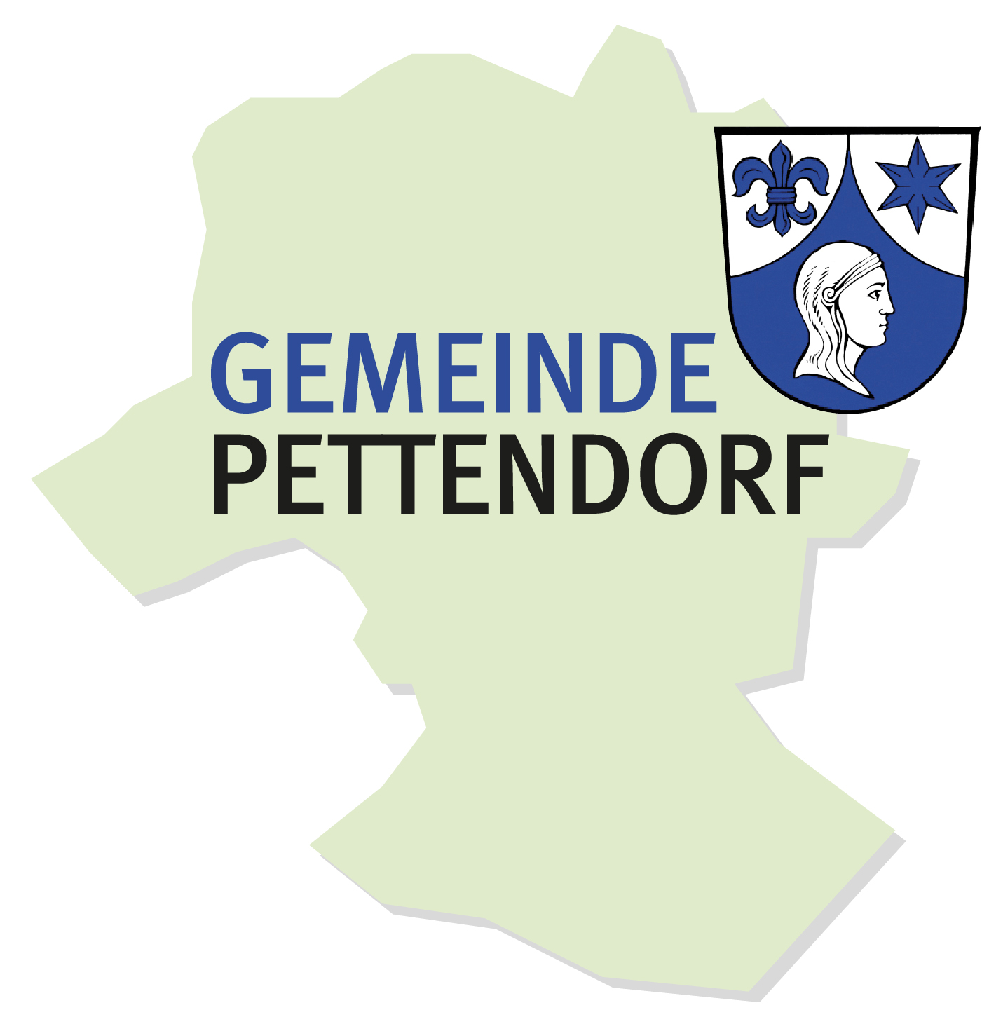 Das Logo zeigt einen Kartenausschnitt des Gemeindebereichs Pettendorf mit Wappen der Gemeinde